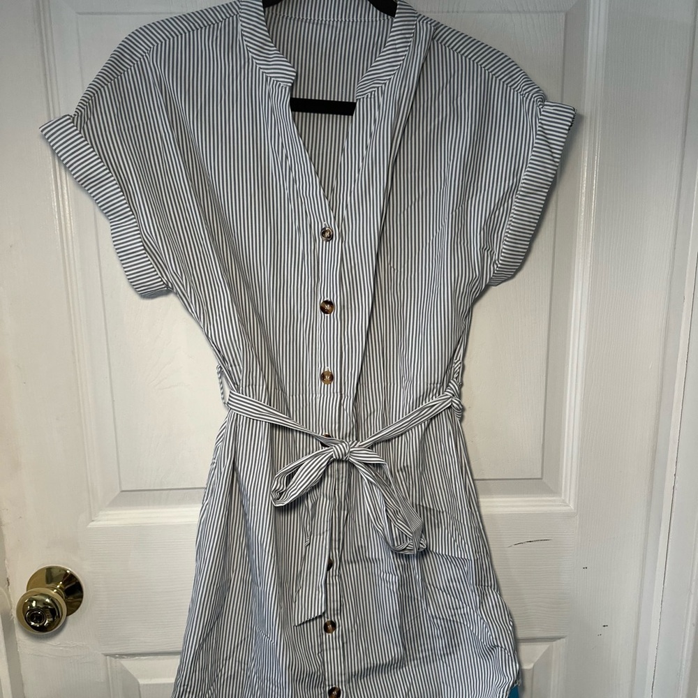 Blue and White Striped Button Down Dress